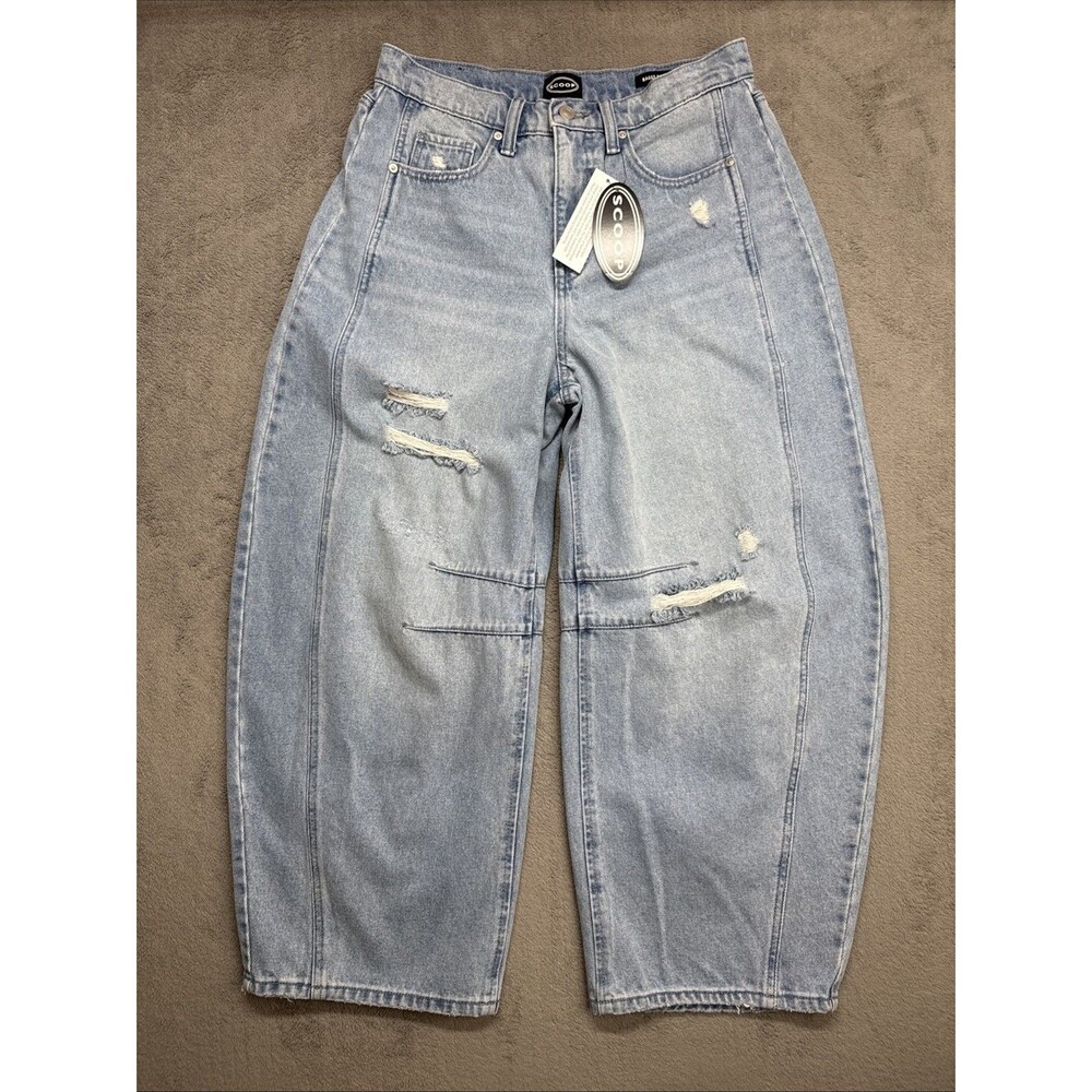 Scoop High Rise Barrel Ankle Jeans Womens Size 8 Distressed Light Wash NWT